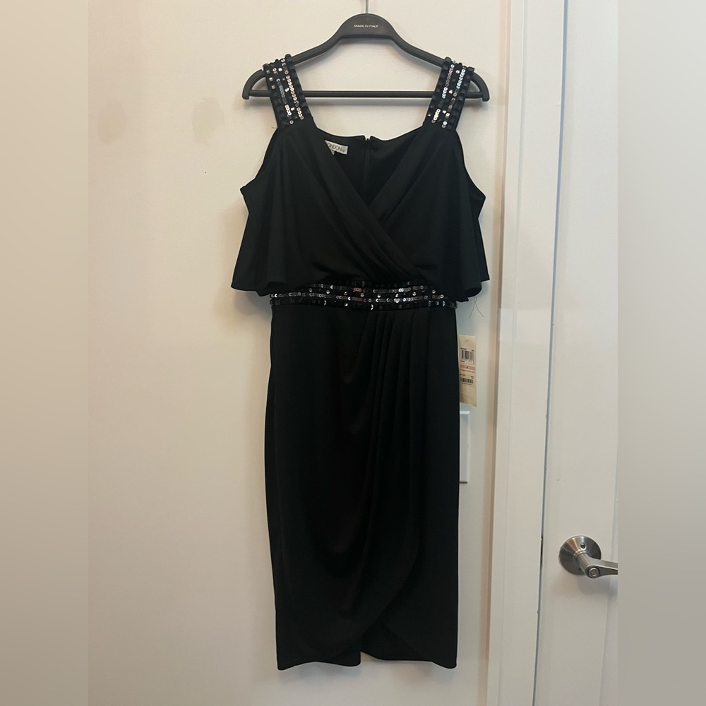 NWT Maggy London Black Midi Dress with Sequin Trim- Cocktail, Party, Formal